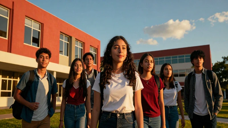 Jóvenes mexicanos en campus universitario dorado