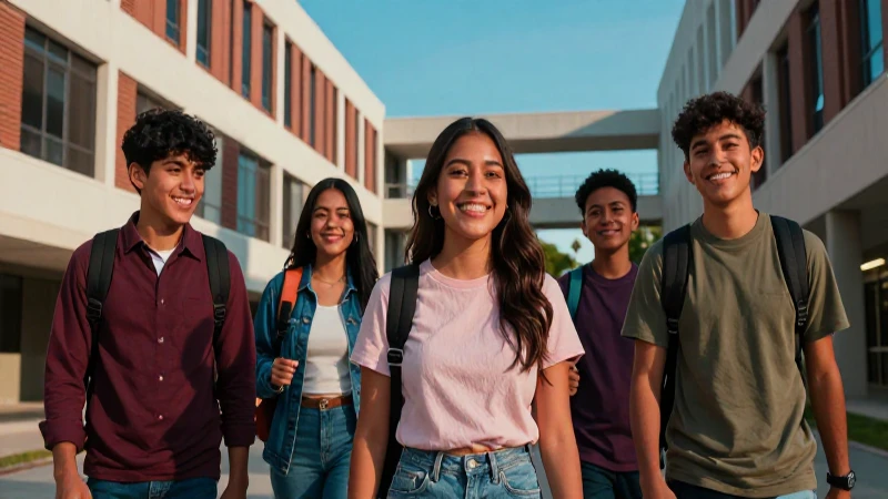 Estudiantes mexicanos sonriendo en campus moderno