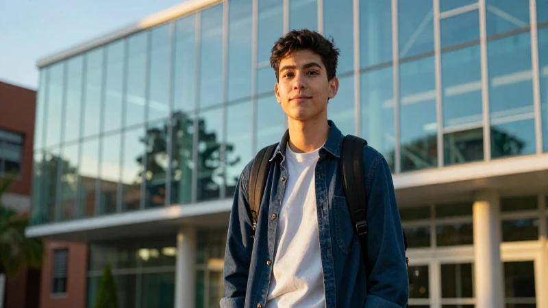 Estudiante mexicano en campus moderno