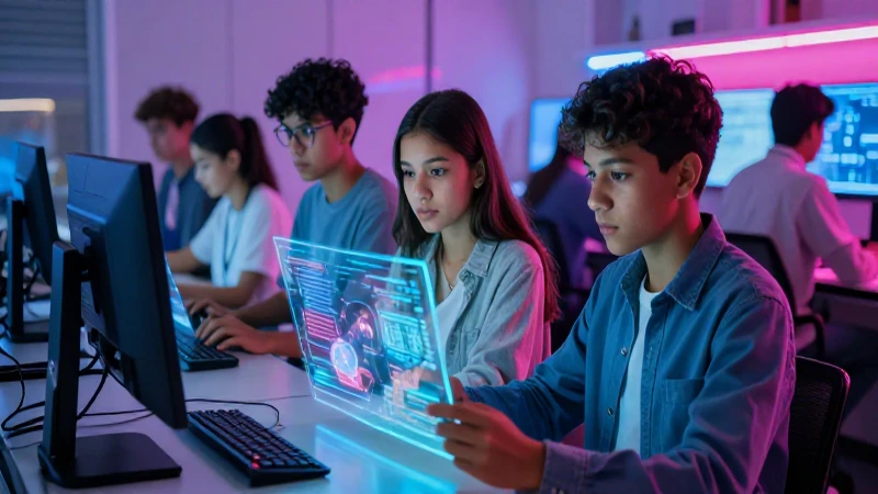 Estudiantes mexicanos con hologramas en laboratorio futurista