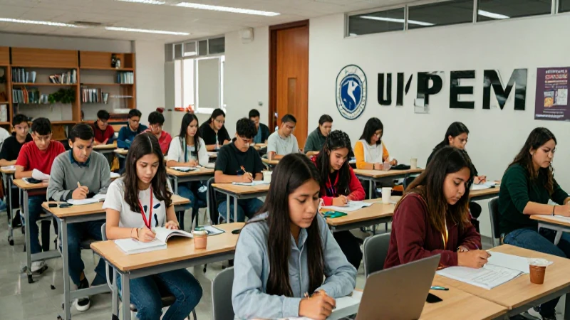 Estudiantes ambiciosos en el moderno campus de la UPEM