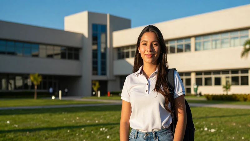 Estudiante mexicano en campus al atardecer