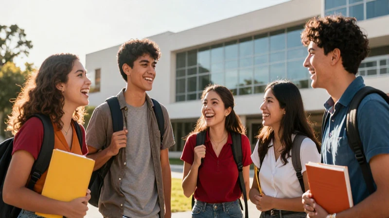 Estudiantes mexicanos riendo en la universidad
