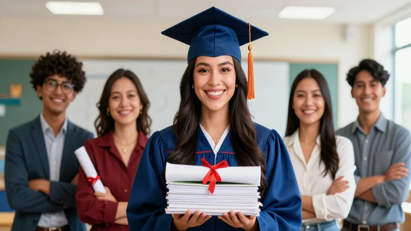 Graduado mexicano sonriente en moderno aula