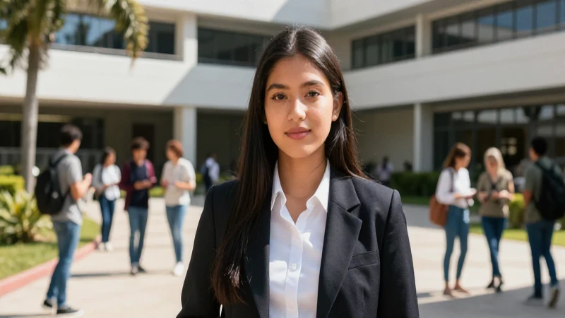 Joven mexicana en campus universitario vibrante