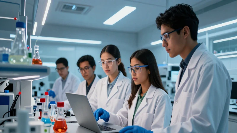 Jóvenes investigadores mexicanos en laboratorio futurista