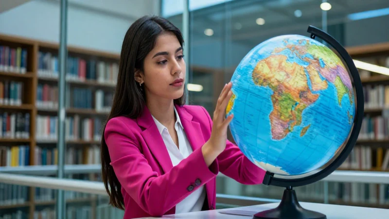 Estudiante mexicana en biblioteca con estilo vibrante