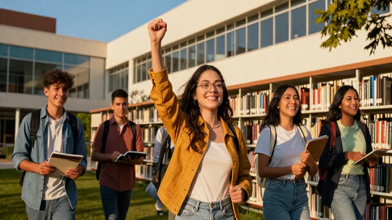 Estudiantes mexicanos vibrantes en biblioteca universitaria moderna