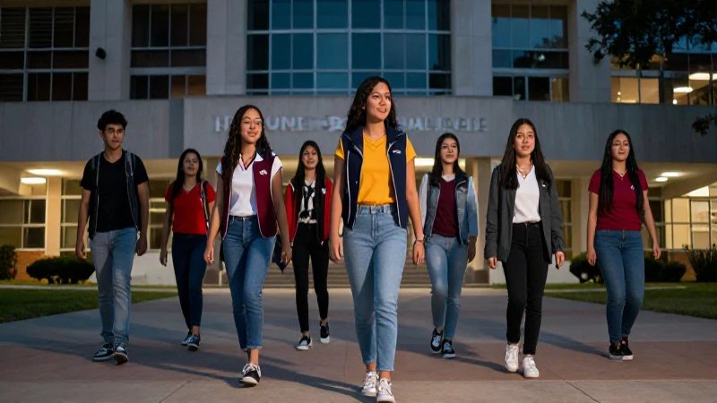Jóvenes mexicanos en vibrante campus moderno
