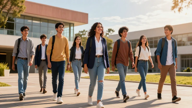 Estudiantes mexicanos en campus universitario moderno