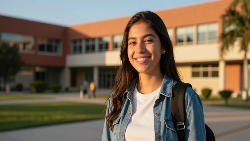 Estudiante mexicana sonriente en campus universitario