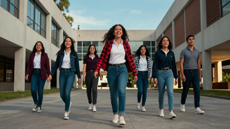Estudiantes mexicanos dinámicos en campus moderno
