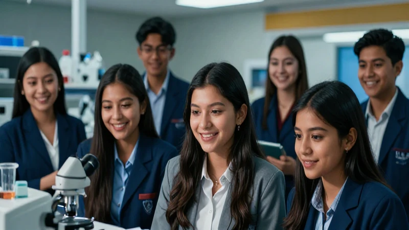 Estudiantes universitarios mexicanos en laboratorio moderno