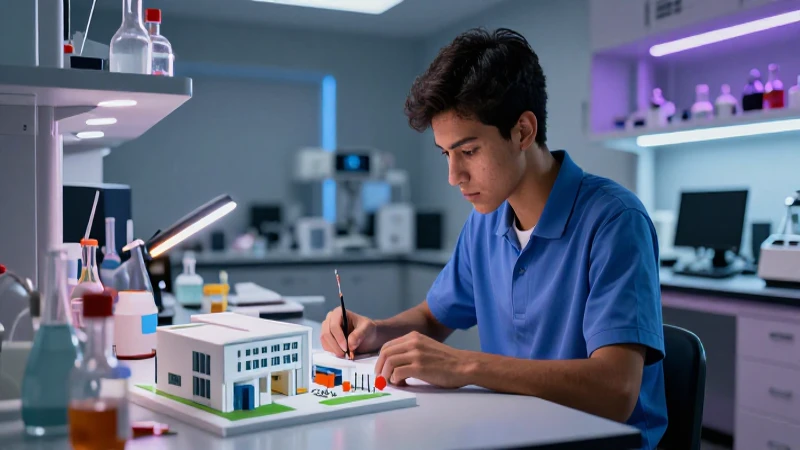 Estudiante mexicano con render fotorealista en laboratorio