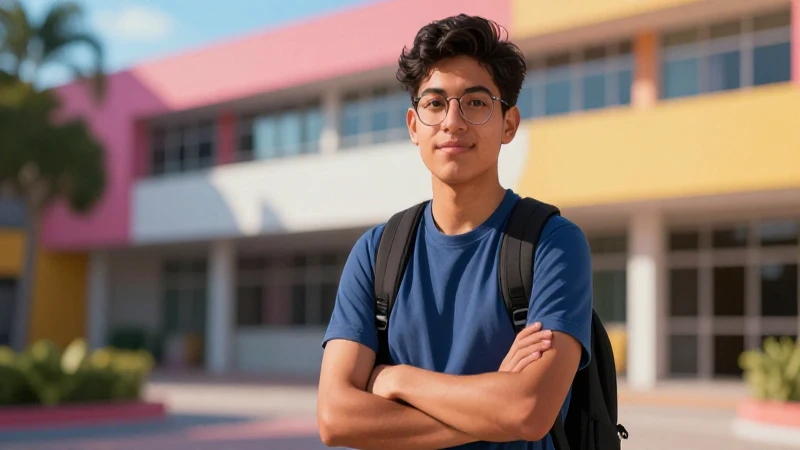 Estudiante mexicano exitoso en universidad vibrante