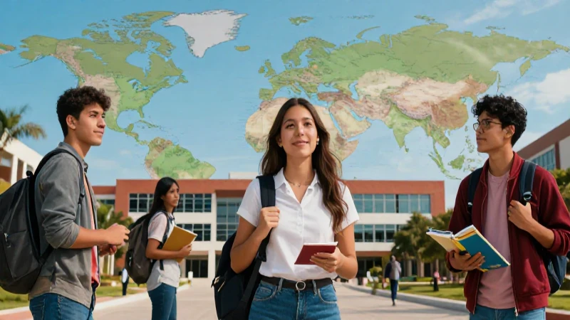 Estudiante mexicano moderno en campus con colores vibrantes