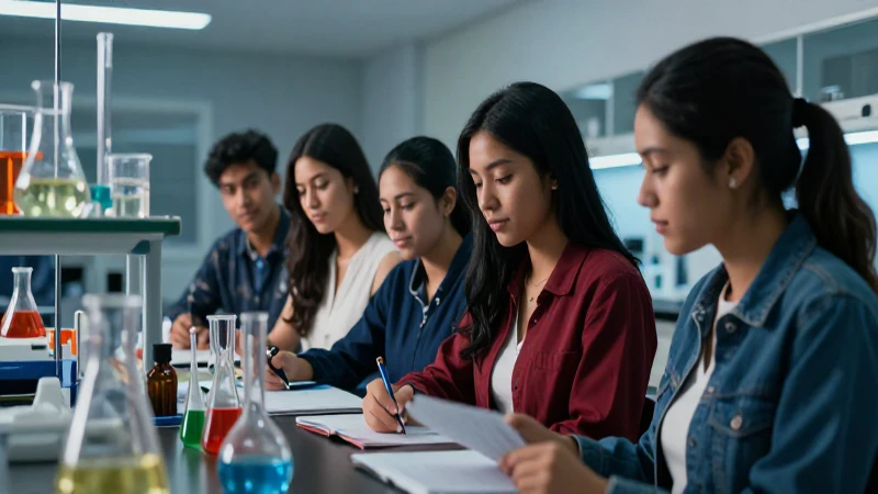 Estudiantes mexicanos en laboratorio científico moderno