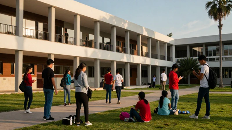 Estudiantes mexicanos vibrantes en campus moderno