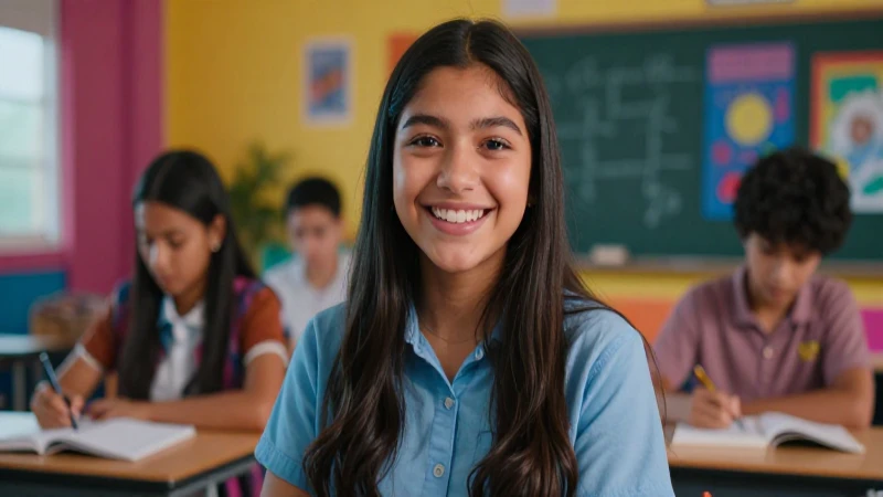 Estudiante mexicano sonriente en aula vibrante