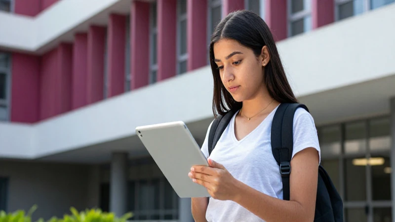 Estudiante mexicana moderna con tablet en campus