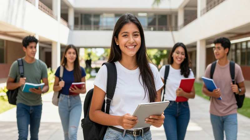 Estudiantes mexicanos en campus con luz brillante