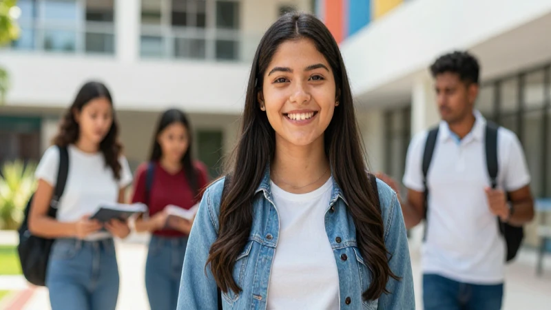 Estudiante mexicano exitoso en moderno campus