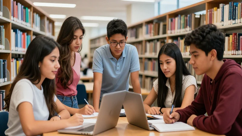 Estudiantes mexicanos colaboran en una biblioteca moderna