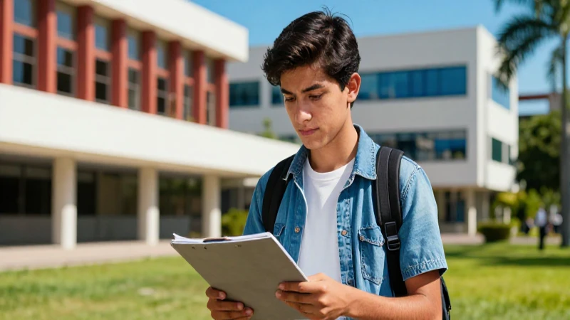 Joven mexicano estudiando arte en campus
