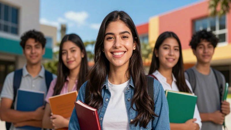Estudiante sonriente simboliza éxito universitario moderno