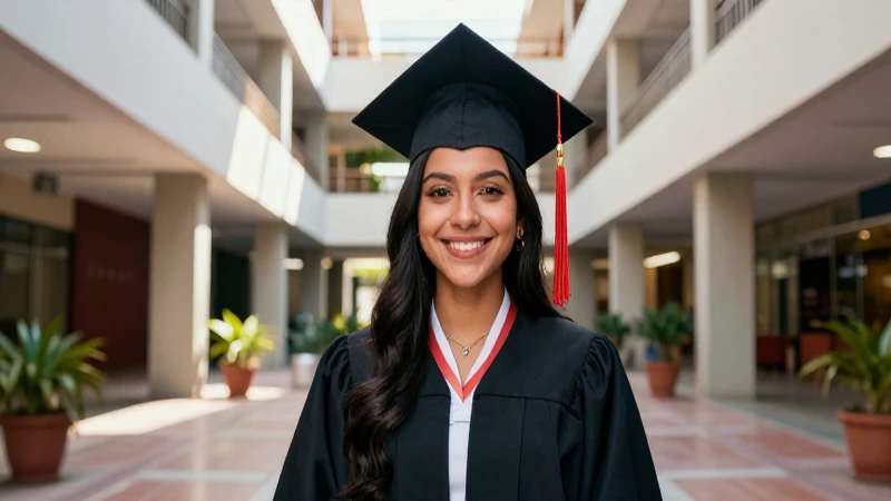 Estudiante mexicano exitoso en campus moderno