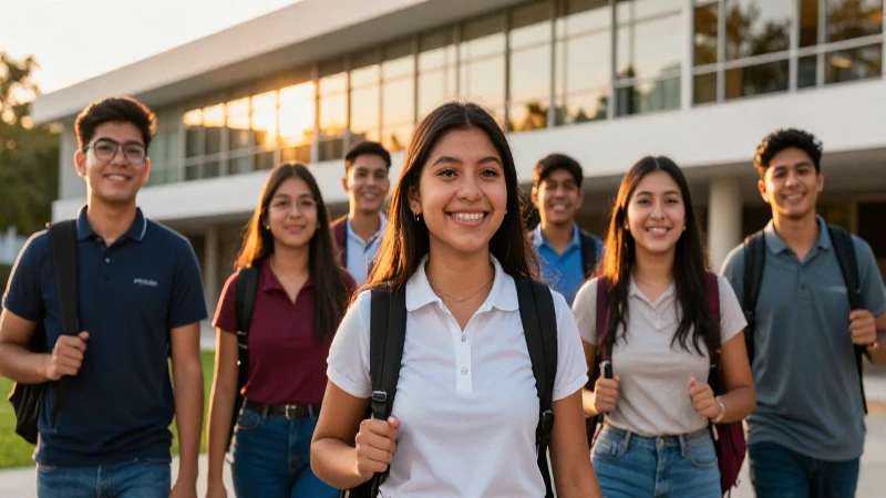 Estudiantes mexicanos brillantes en campus universitario
