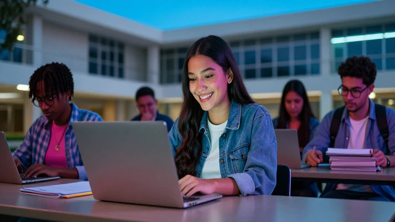 Estudiante mexicano sonríe en campus moderno