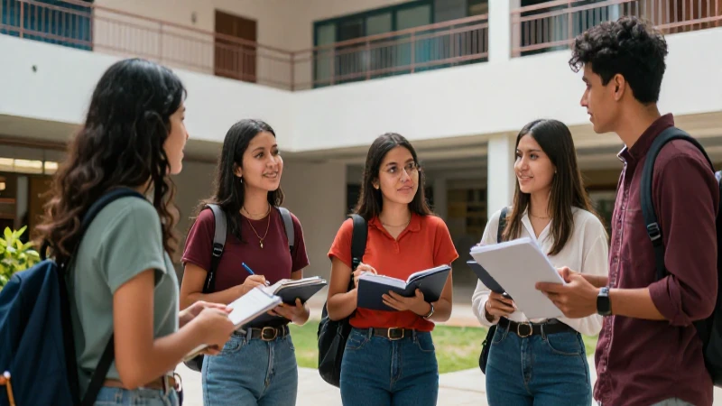 Jóvenes mexicanos colaboran en un campus moderno