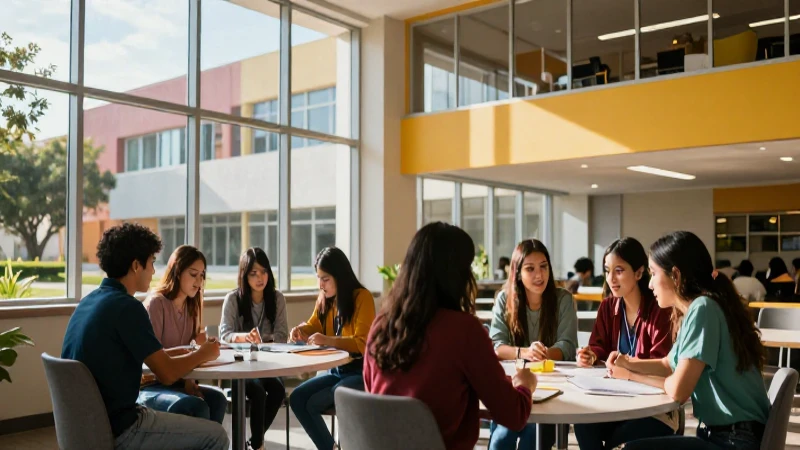Estudiantes mexicanos colaboran en campus universitario moderno