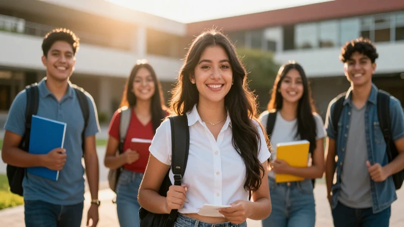Estudiantes mexicanos sonriendo en campus moderno
