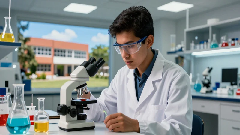 Estudiante mexicano en laboratorio de ciencia moderna