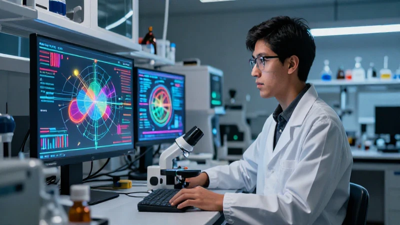 Estudiante investigando física con datos abstractos