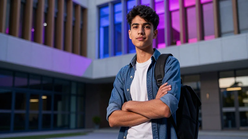 Retrato dinámico de estudiante en campus