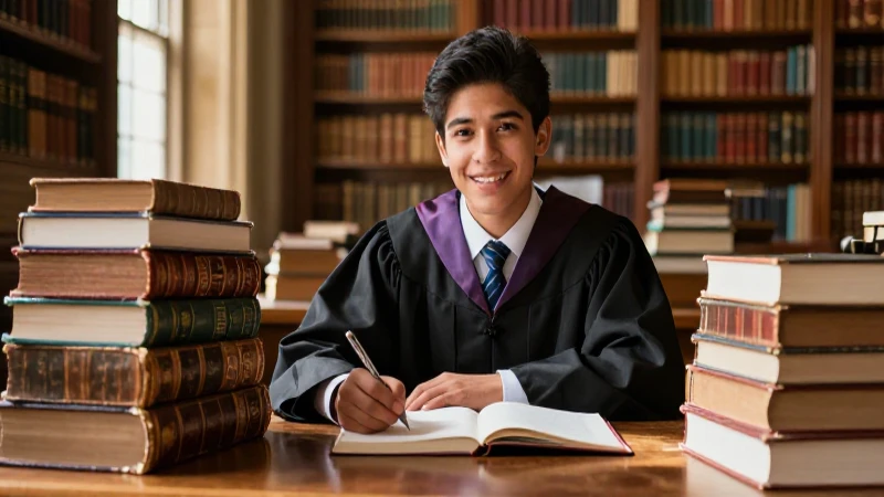 Joven estudiando en biblioteca histórica de Oxford