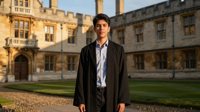 Estudiante mexicano brillante en Oxford bajo el sol dorado
