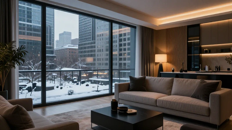 Salón moderno con vista invernal