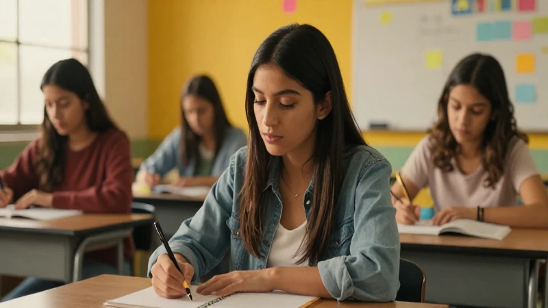 Estudiante mexicana enfocada con iluminación cálida y detallada