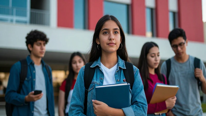 Estudiantes mexicanos modernos en campus vibrante