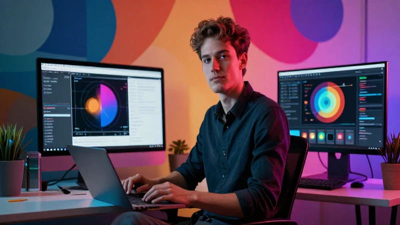 Joven creativo y estudio de diseño visual atractivo