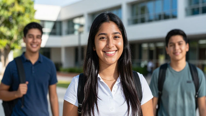Estudiante mexicano sonriente en campus moderno
