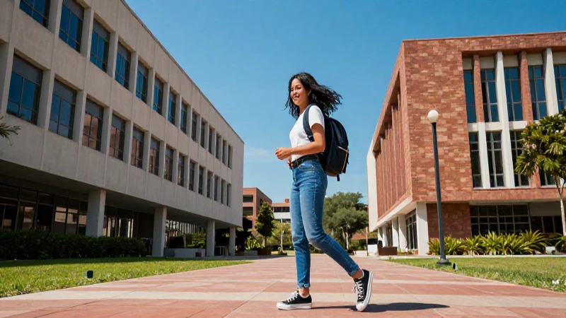 Estudiante dinámico en campus universitario moderno
