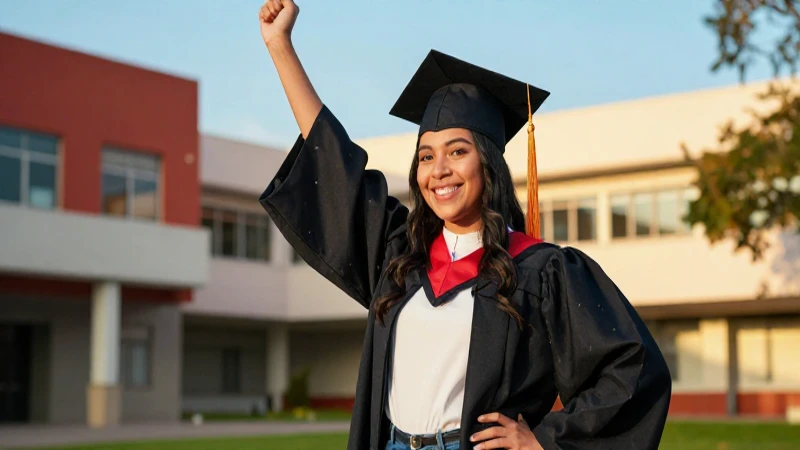 Retrato vibrante de joven graduado mexicano en campus