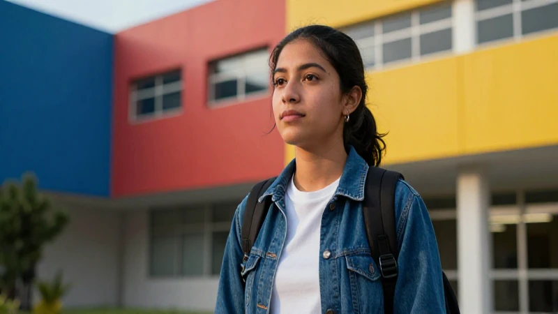 Estudiante mexicano en campus moderno, luz cinematográfica
