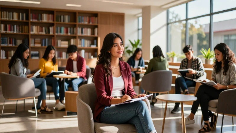 Estudiante mexicano exitoso en ambiente universitario moderno