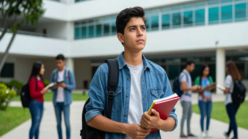 Estudiante mexicano en campus universitario vibrante